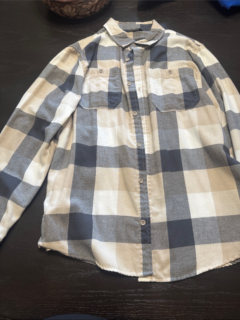 Men’s Plaid Button-Up Shirt - Gray & Cream